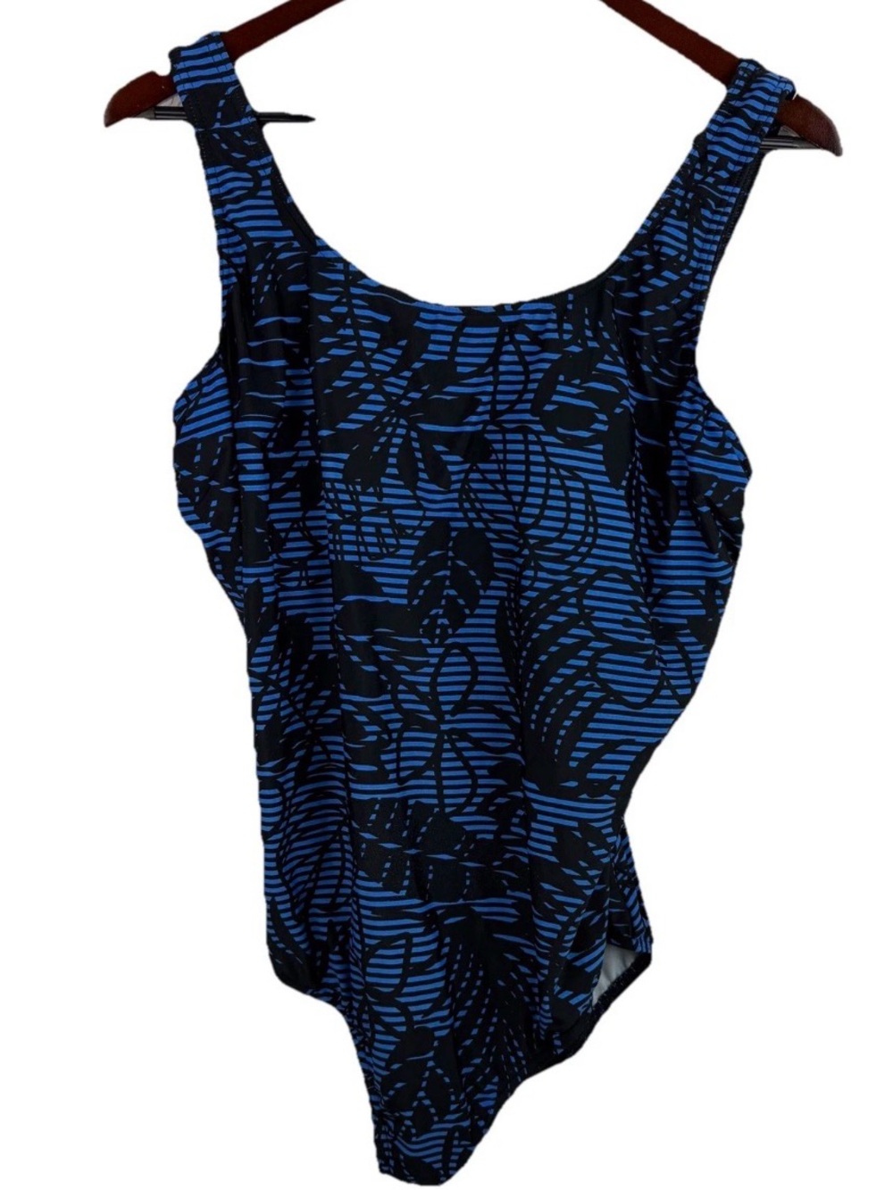 Lands' End Black & Blue Floral-Stripe One-Piece Swimsuit